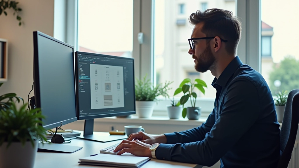 Développeur belge travaillant sur un projet SVG, écrans multiples affichant des icônes et du code