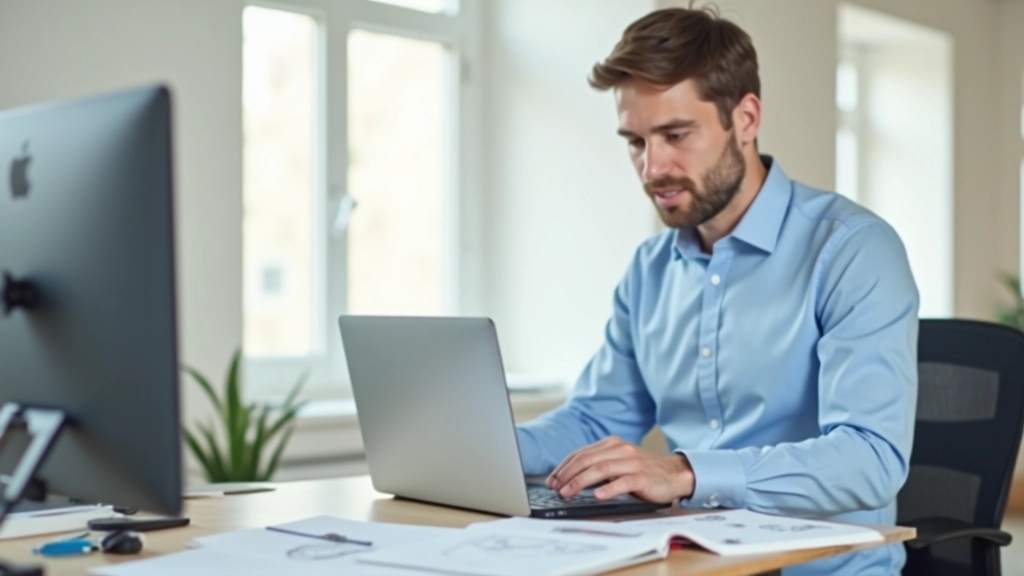 Feuille de papier avec des icônes dessinées à la main, à côté d'un ordinateur portable montrant une bibliothèque d'icônes numérique